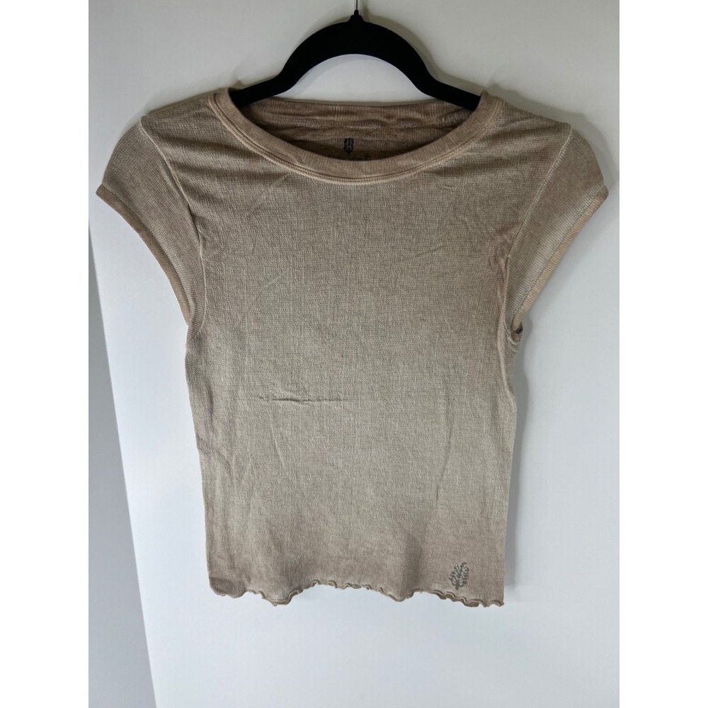 Free People Movement Free Throw Muscle Tank Tan Ribbed Lettuce Edge Size XS S - Picture 4 of 9